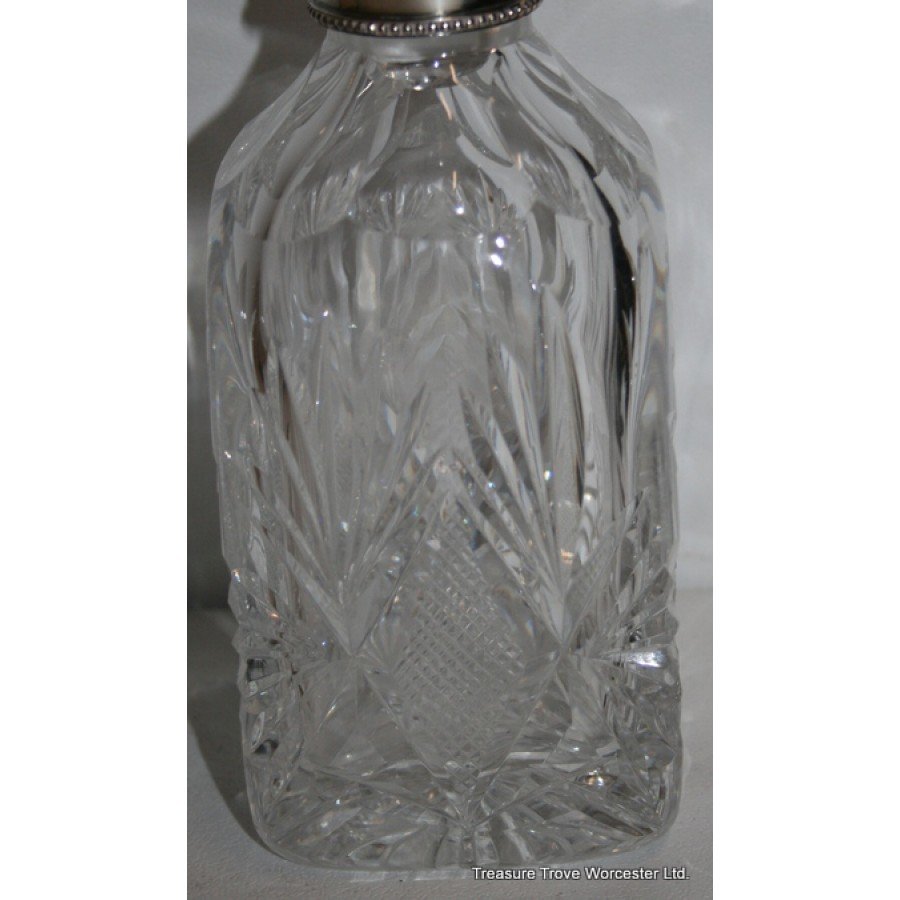 Cut Glass Crystal Decanter Silver Collar Birmingham 1977